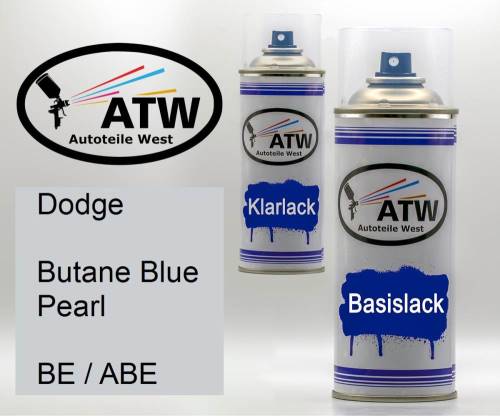 Dodge, Butane Blue Pearl, BE / ABE: 400ml Sprühdose + 400ml Klarlack - Set, von ATW Autoteile West.